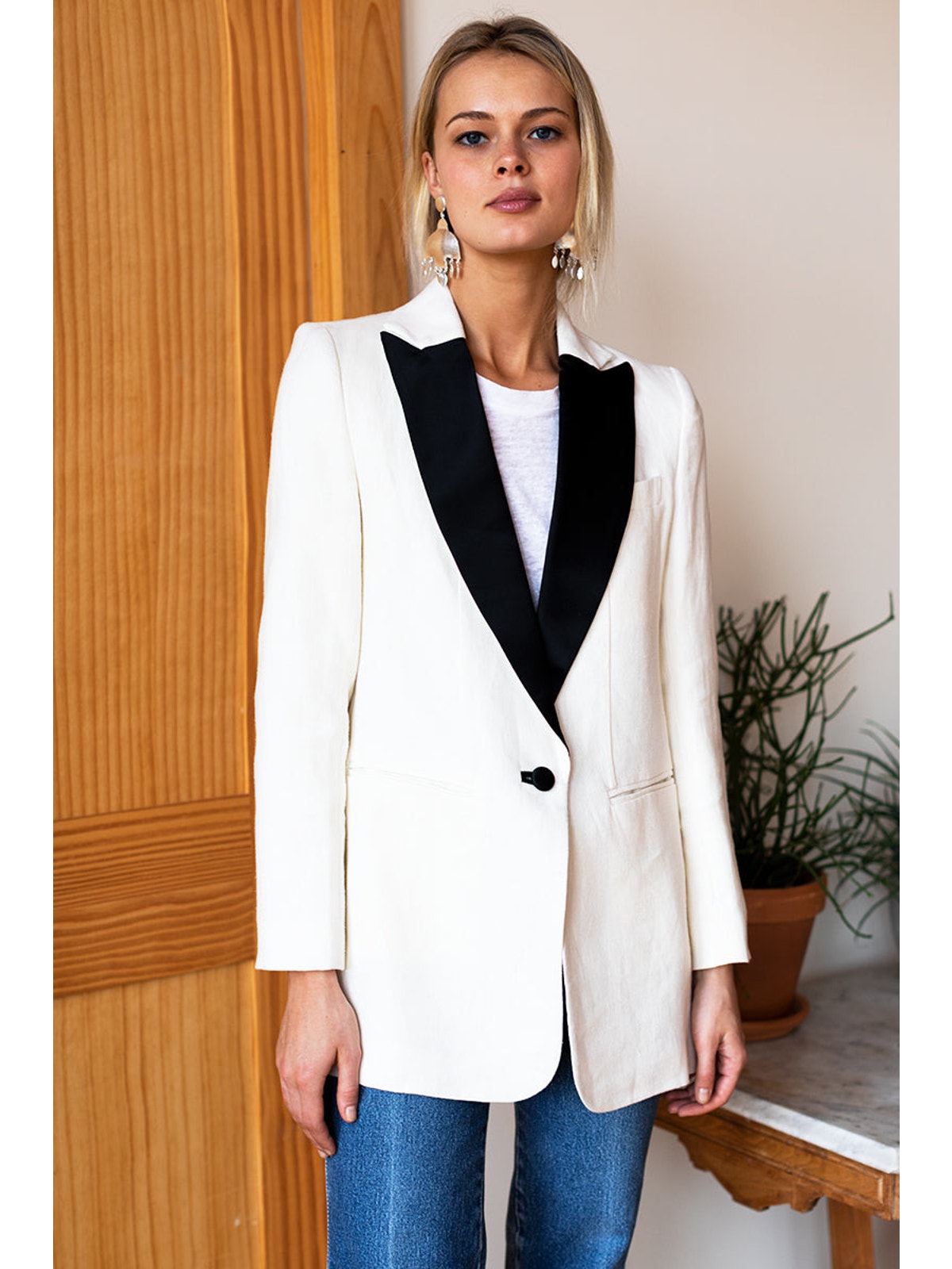 Emerson Fry Two-Tone Wingtip 2 Dinner Office Blazer Jacket In Ivory Linen Size 6